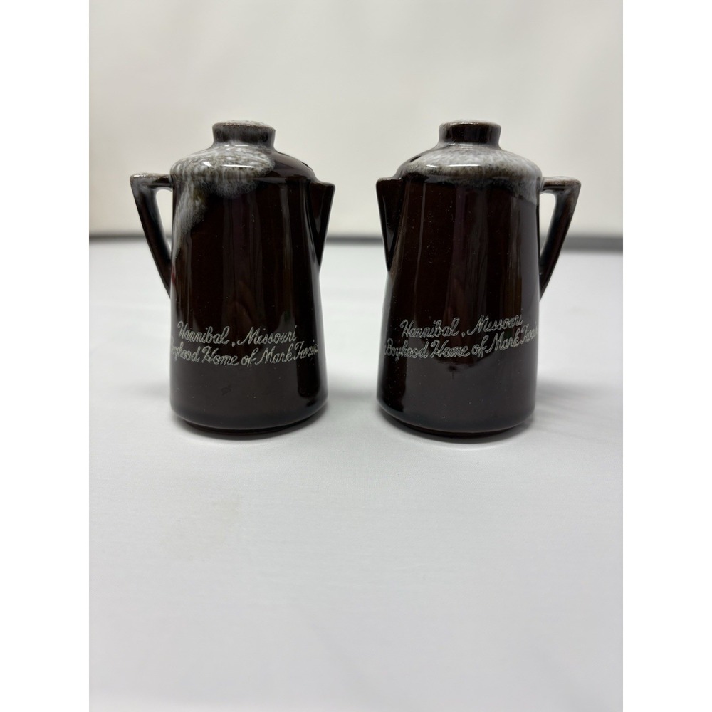 Vintage Old Economy Salt & Pepper Shakers Brown Stoneware Kettle – Hannibal MO